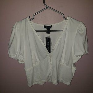 Pretty Tiny Top Women's Size Large buttoned White Crop Top - NWT